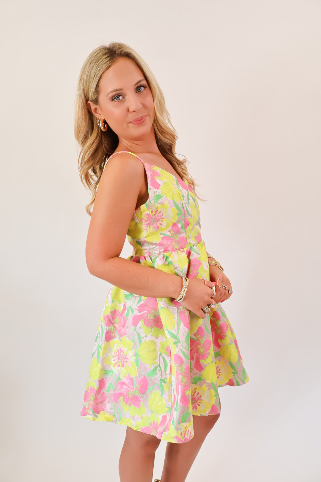 Neon Garden Jacquard Mini Dress