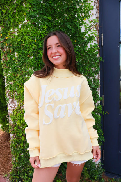Jesus Saves Mockneck Pullover - Yellow