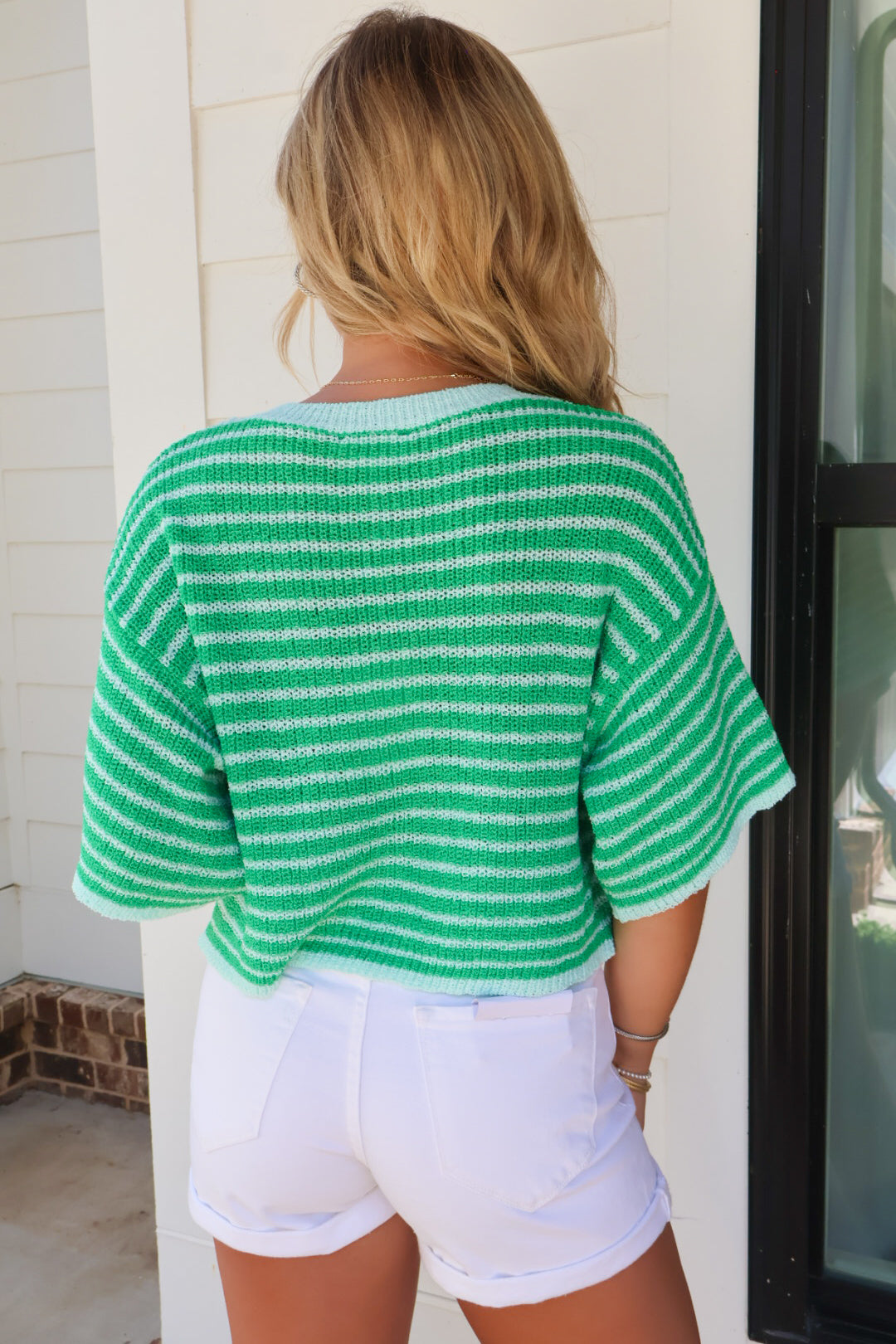 Kelly Green Striped Button Front Sweater