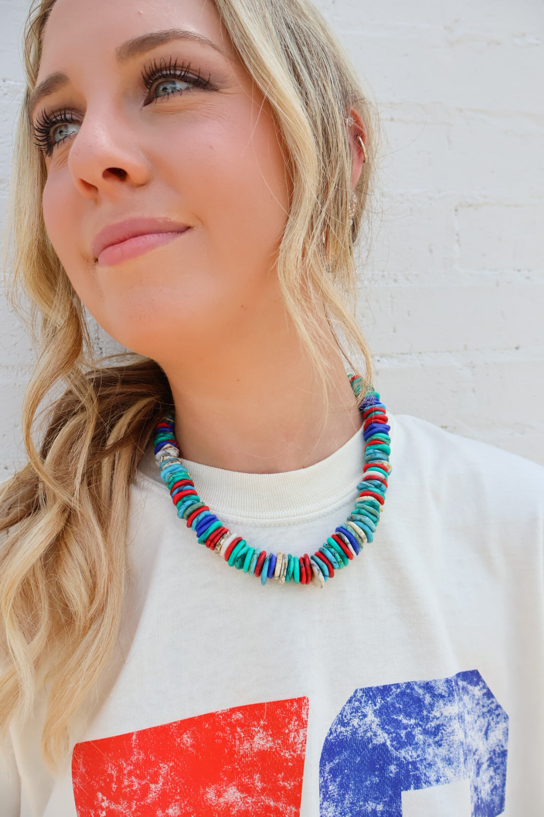 Multicolor Patriotic Disc Bead Necklace