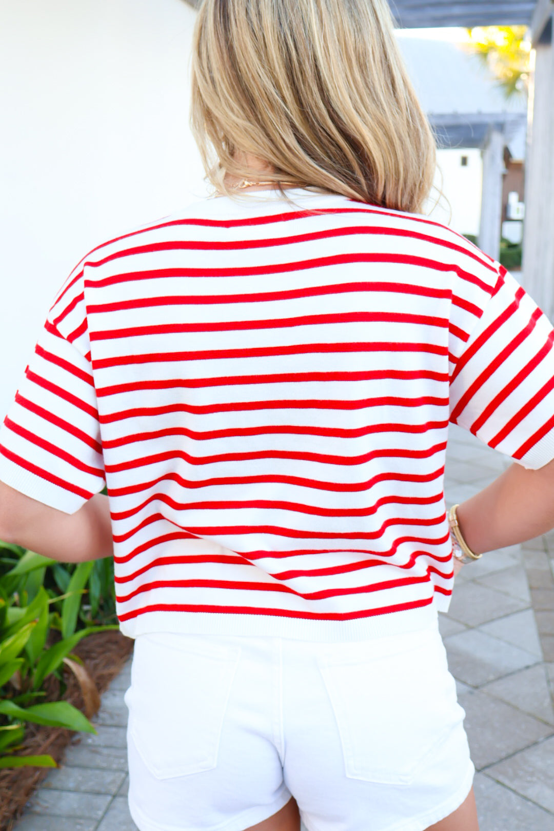 Coastal Classic Striped Sweater Tee – Red