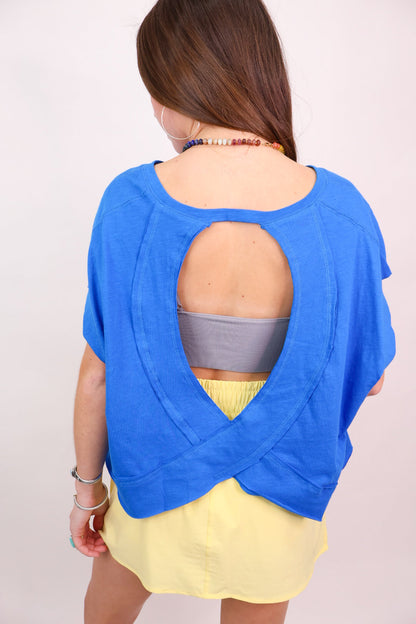 Open Back Everyday Slub Tee - Cobalt Blue