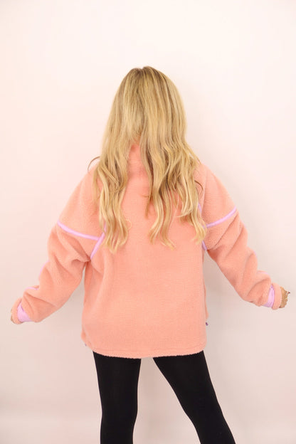 Cozy Sherpa Half-Zip Pullover - Mauve + Pink