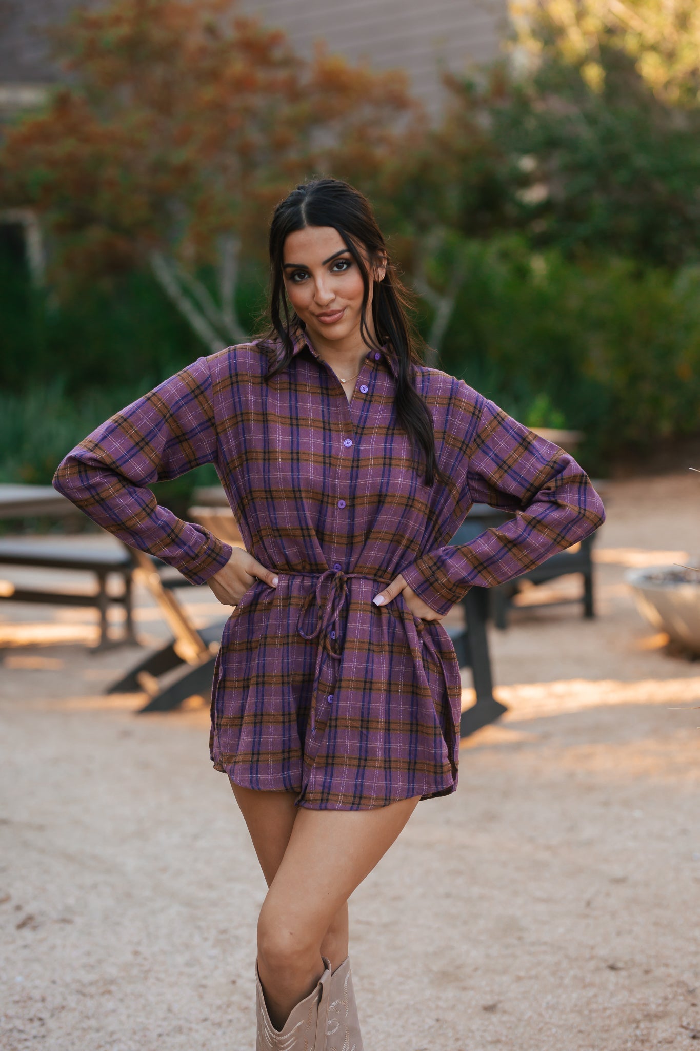 Bonfire Plaid Romper Dress