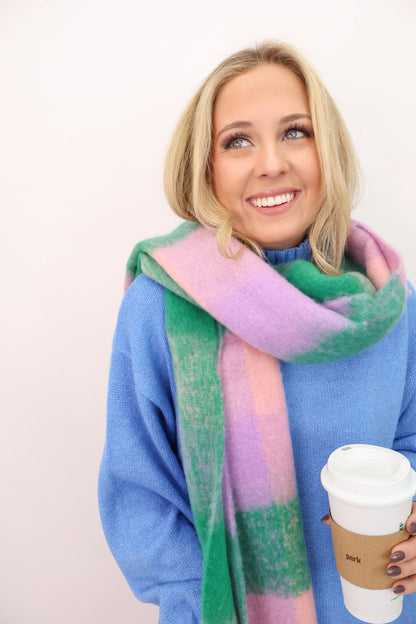 Oversized Plaid Scarf - Green Mix