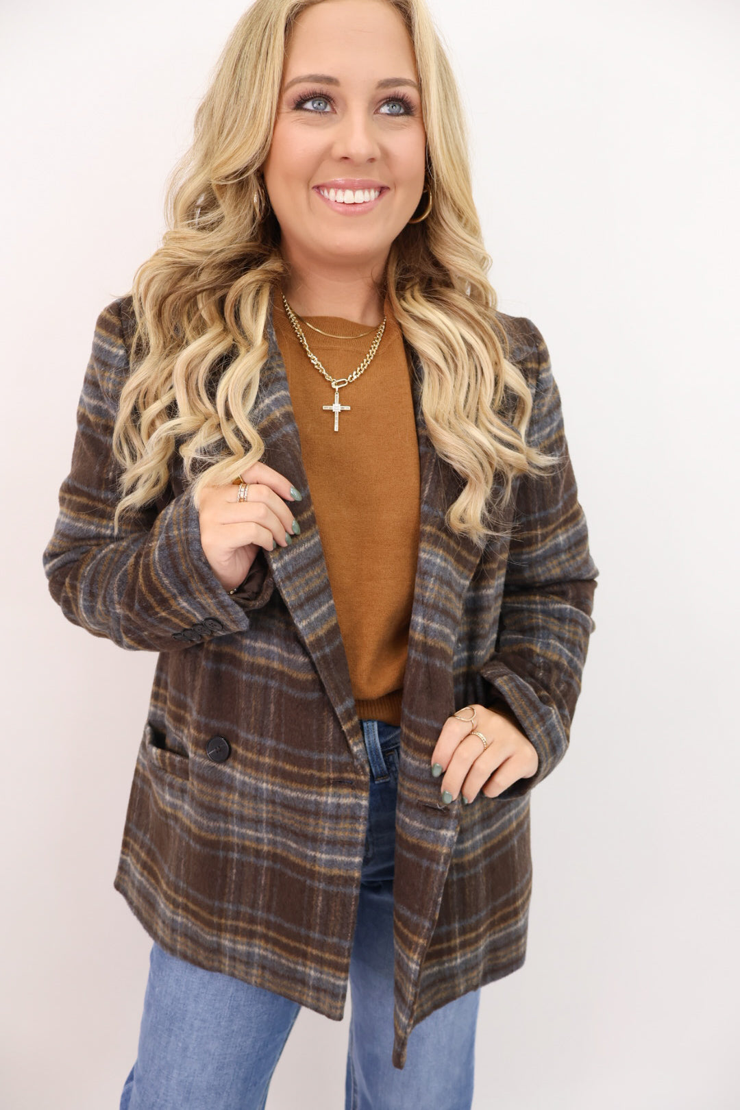 Brown Plaid Oversized Blazer