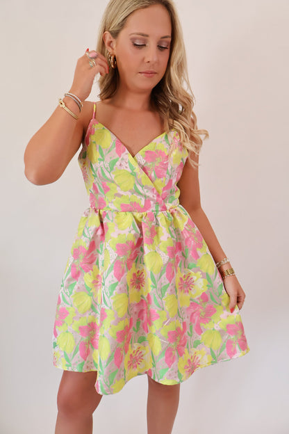 Neon Garden Jacquard Mini Dress