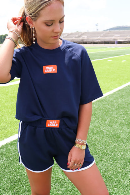 The Kristen Cropped Boxy Tee + Athletic Shorts Set - War Eagle Patch