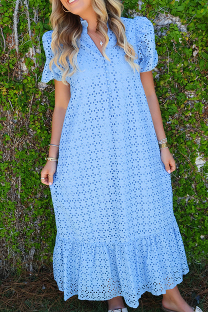 Eyelet Midi Dress - Blue