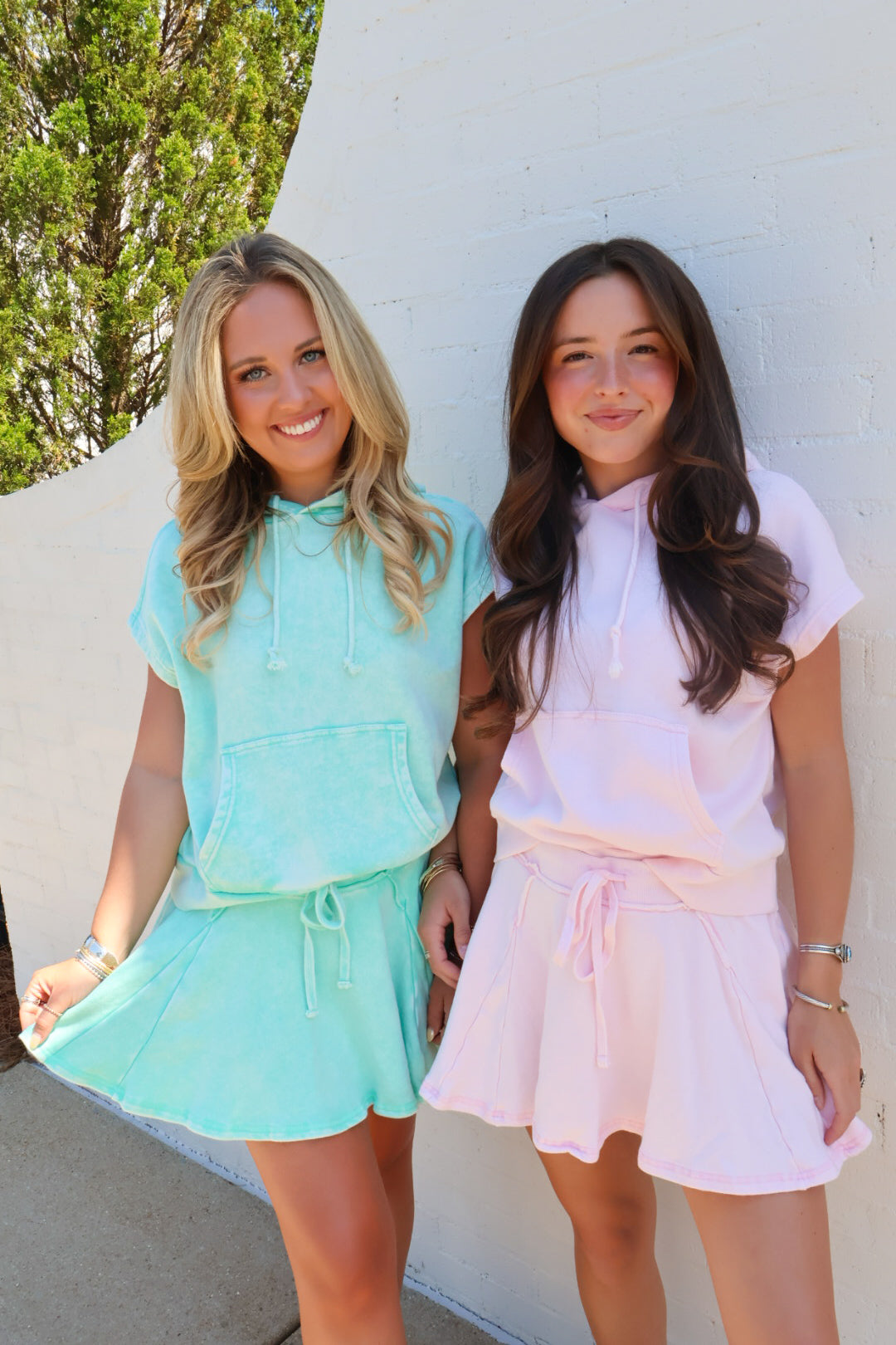 Washed Terry Top and Skort Set - Pink