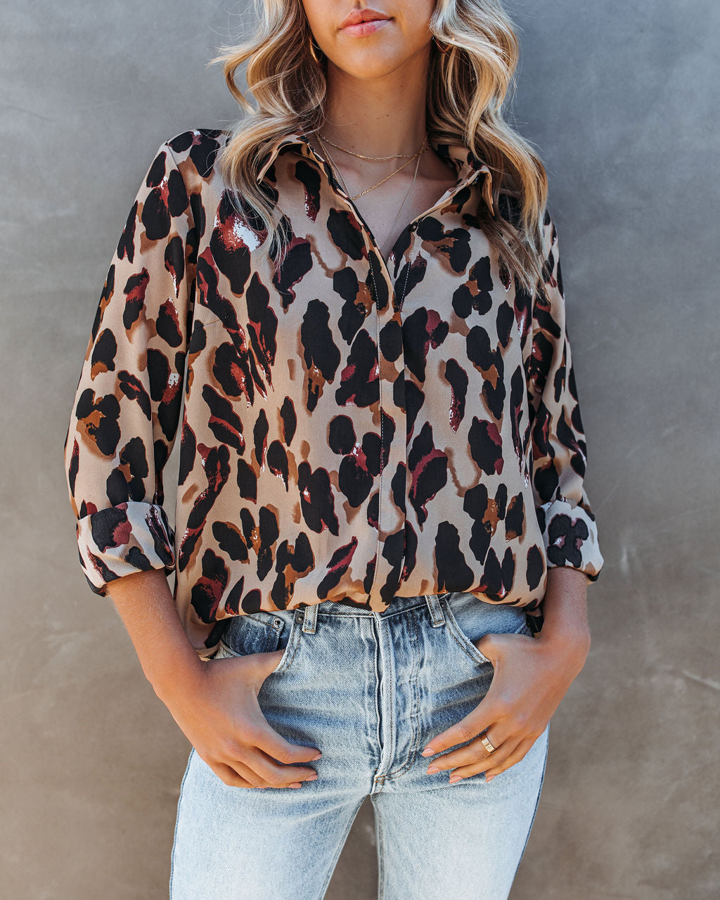 Ball Of Joy Button Down Leopard Blouse