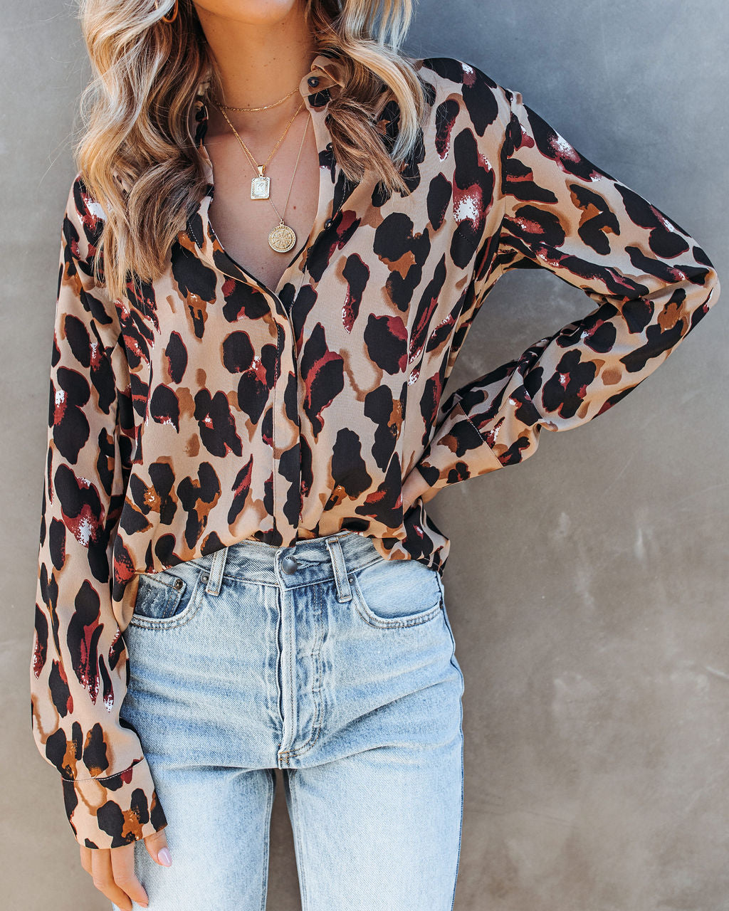 Ball Of Joy Button Down Leopard Blouse