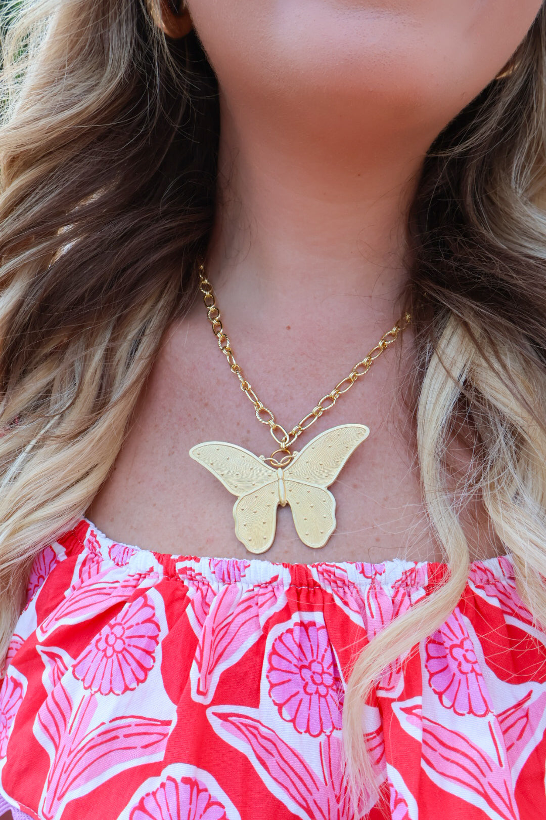 Oversized Gold Butterfly Statement Necklace