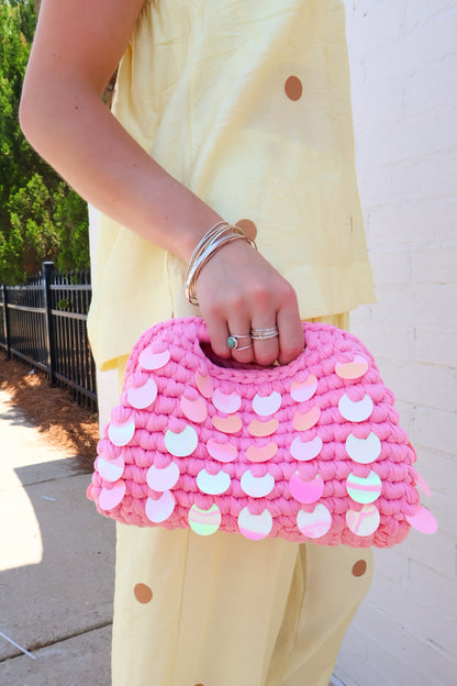 Tropez Sequin Beaded Handbag- Pink