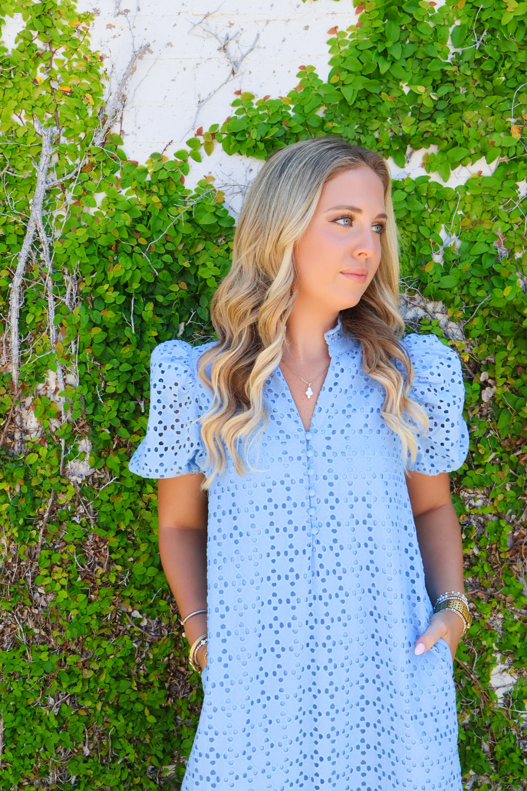 Eyelet Midi Dress - Blue