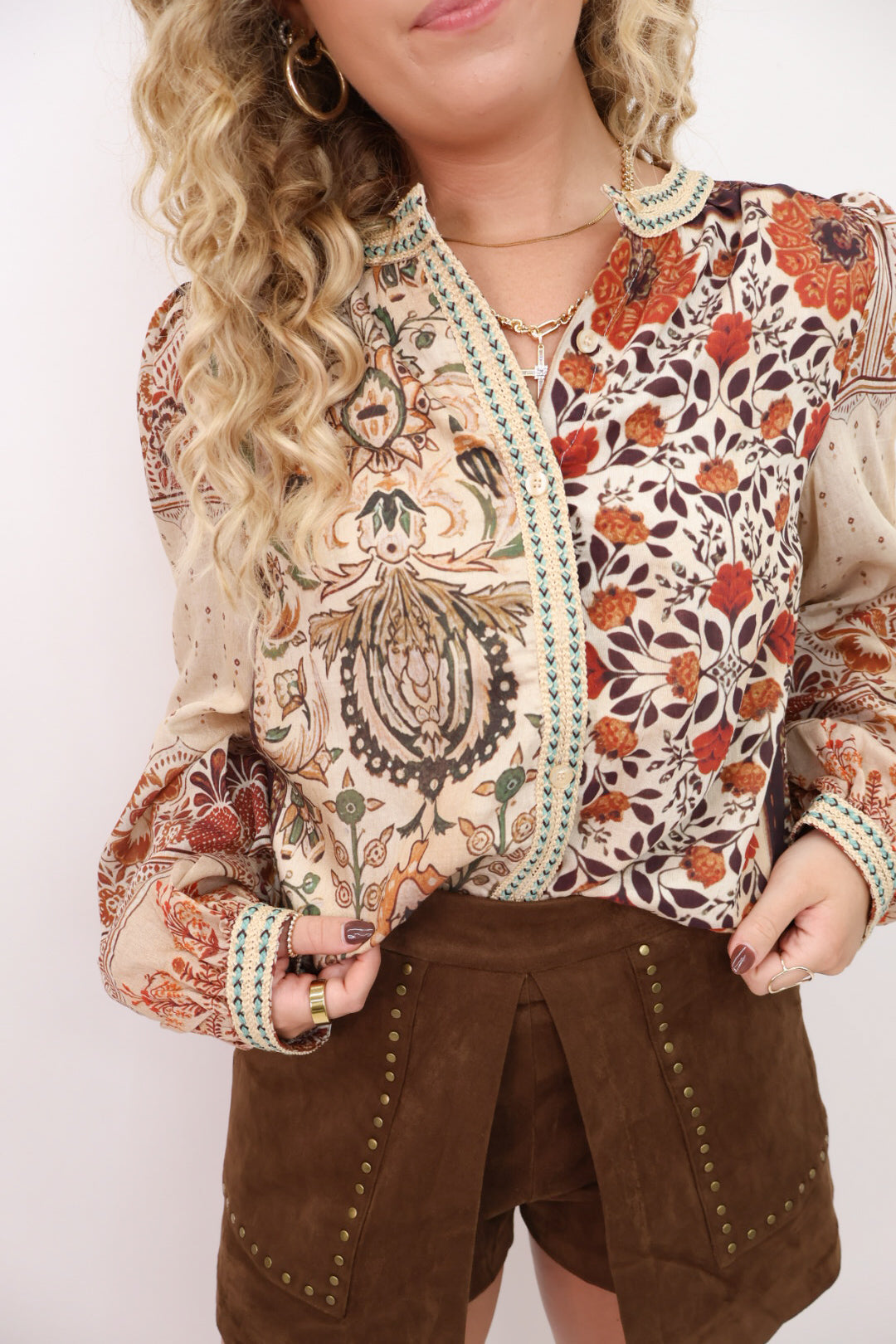 Boho Patchwork Button-Down Top