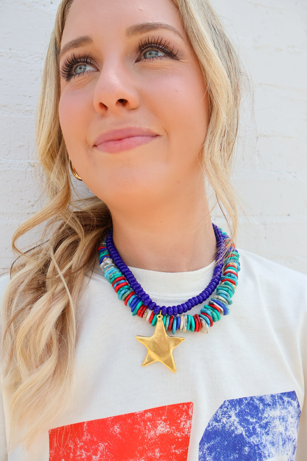 Multicolor Patriotic Disc Bead Necklace