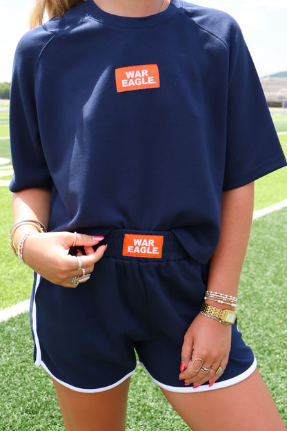 The Kristen Cropped Boxy Tee + Athletic Shorts Set - War Eagle Patch