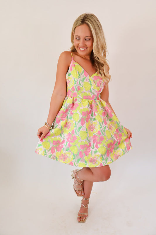 Neon Garden Jacquard Mini Dress