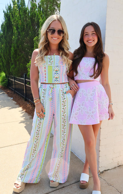 Pink Lace Crop Top and Mini Skirt Set