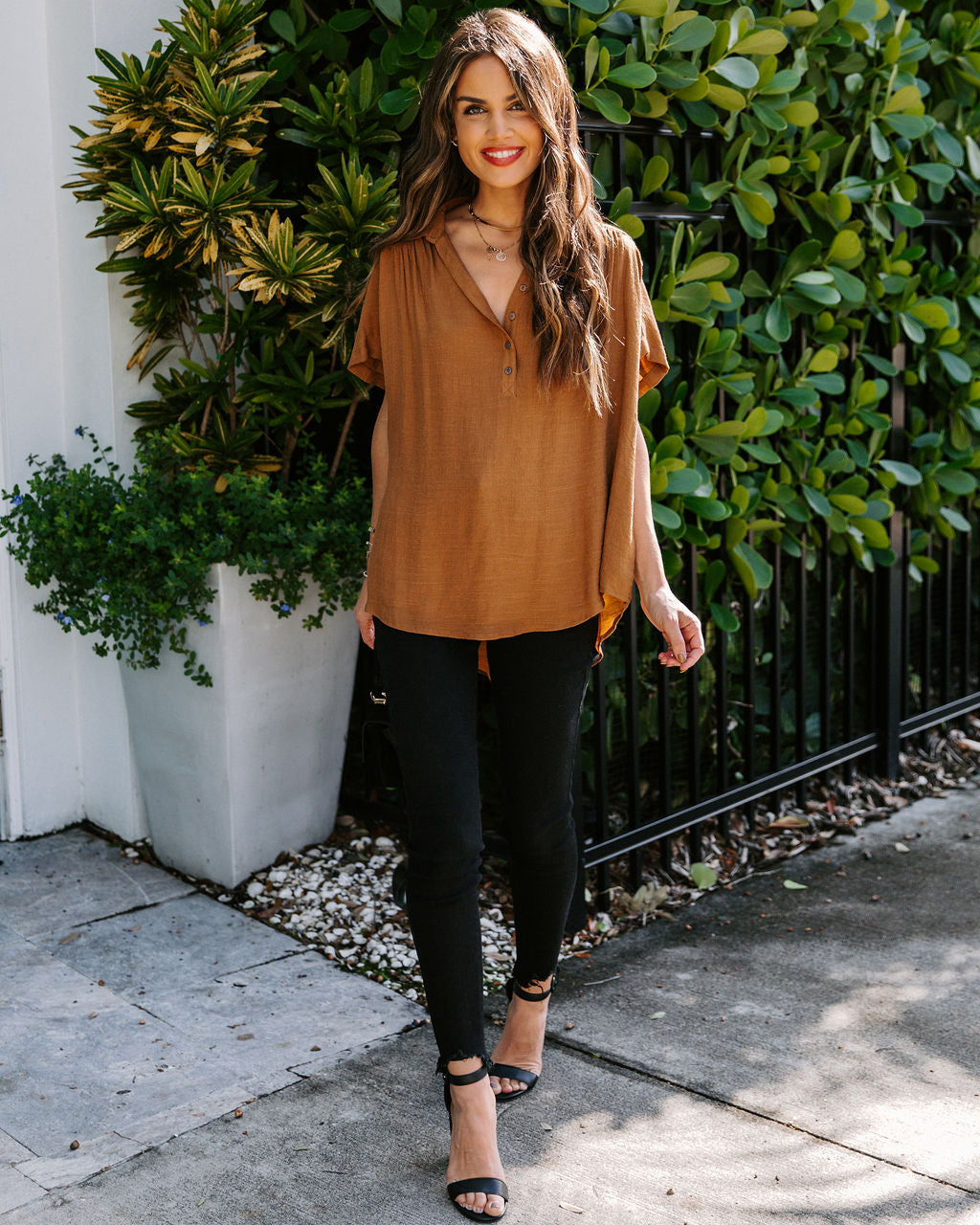 Chance Collared Woven Top - Camel