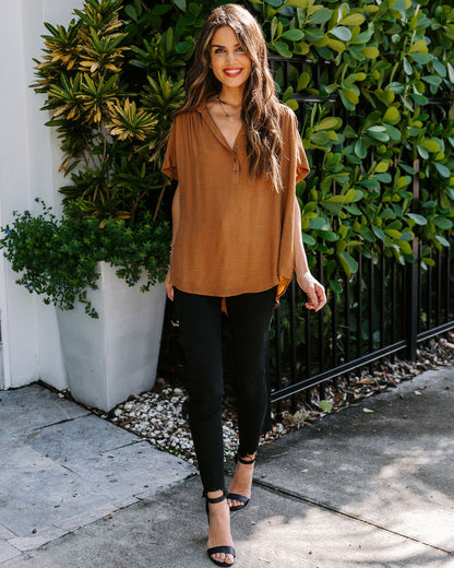 Chance Collared Woven Top - Camel