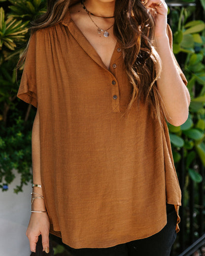 Chance Collared Woven Top - Camel