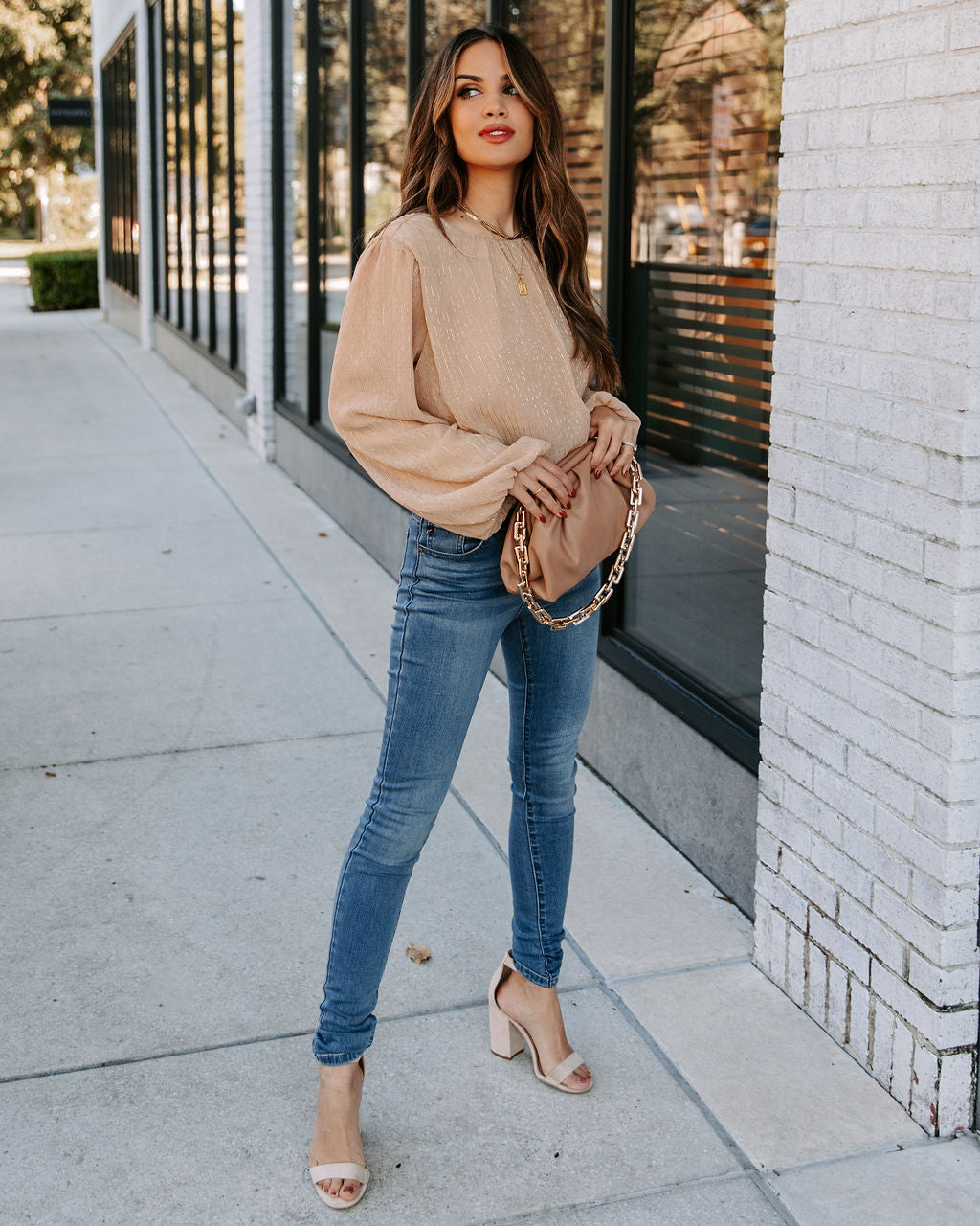 Charvi Billowed Shimmer Blouse - Champagne