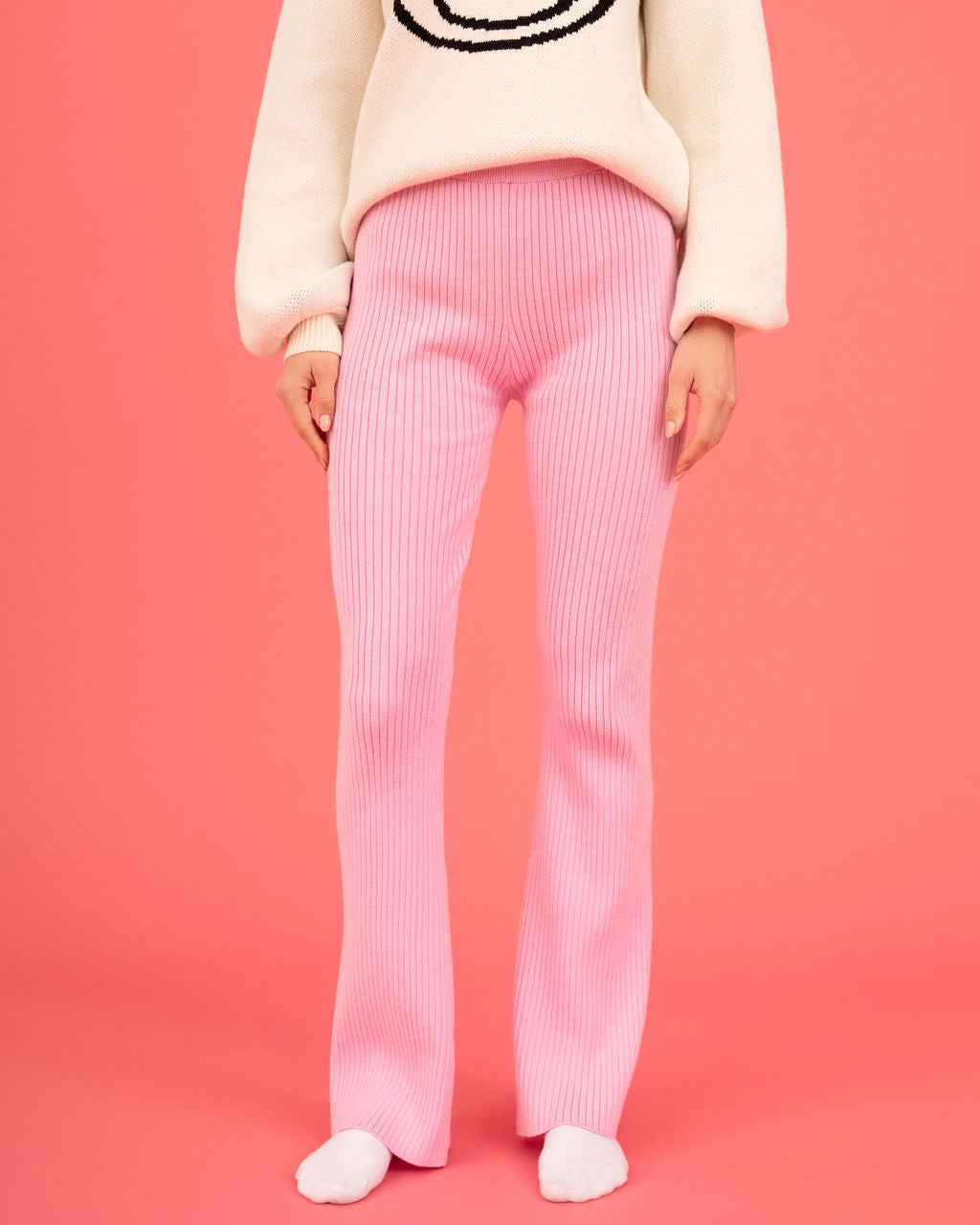 Chill Date Night Ribbed Knit Split Hem Pants - Pink