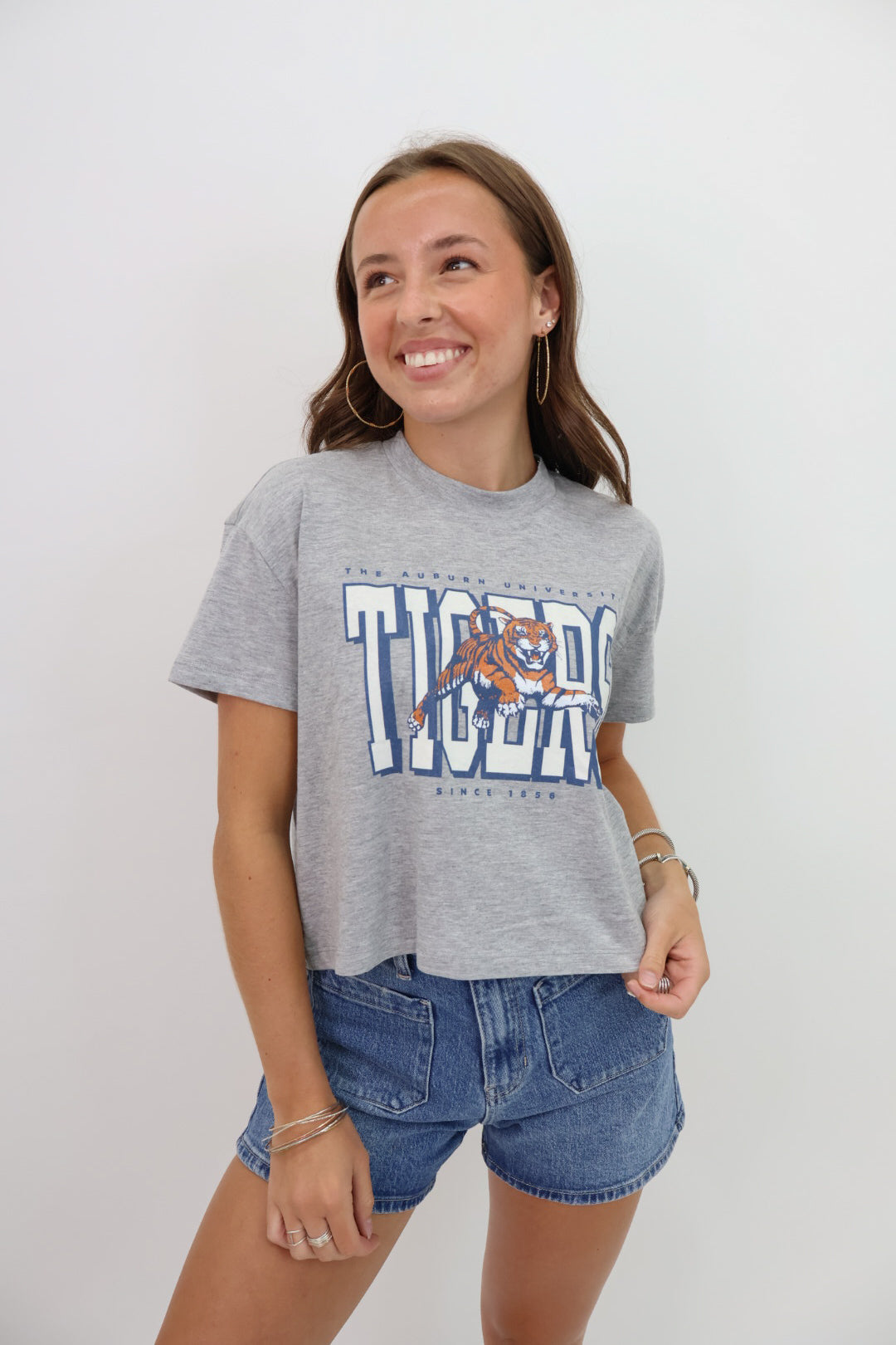 Auburn Tigers Throwback Crop Tee - Grey