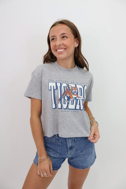 Auburn Tigers Throwback Crop Tee - Grey