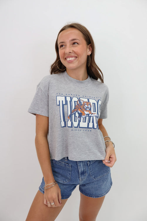Auburn Tigers Throwback Crop Tee - Grey