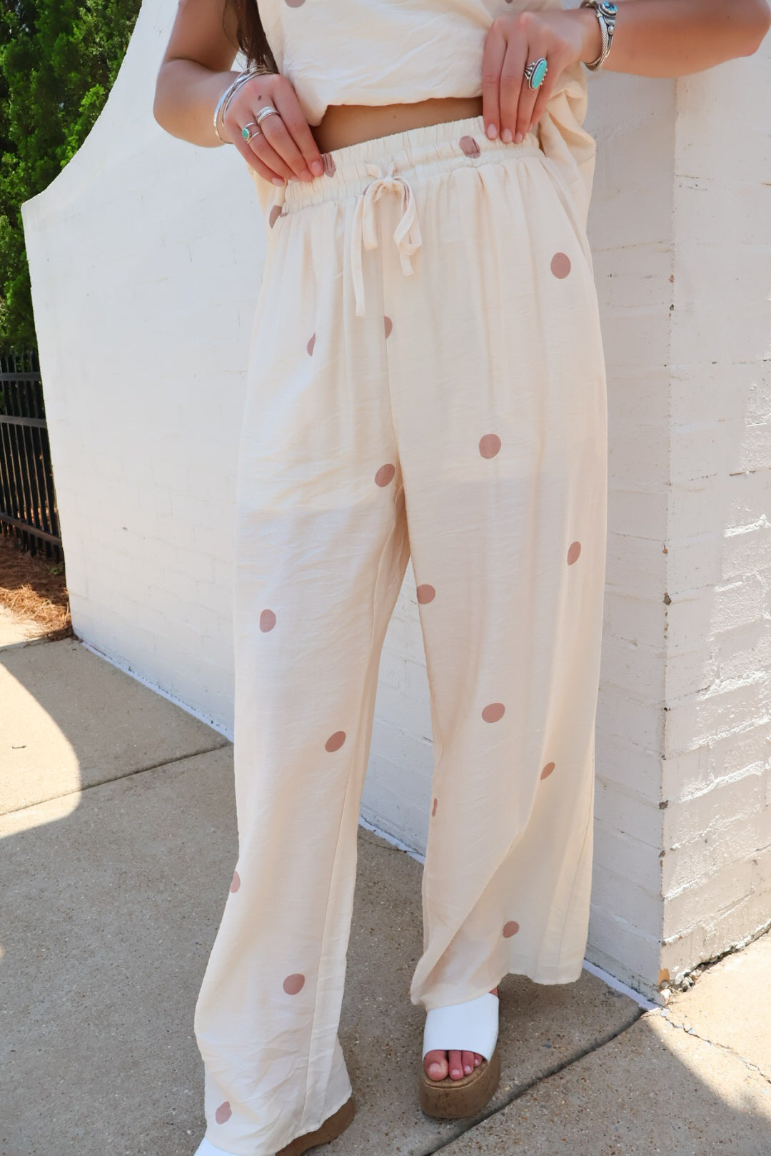 Sweet Spot Polka Dot Pants Set in Ecru