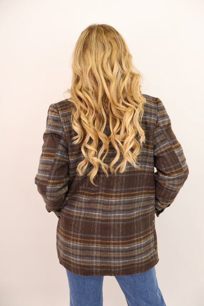 Brown Plaid Oversized Blazer