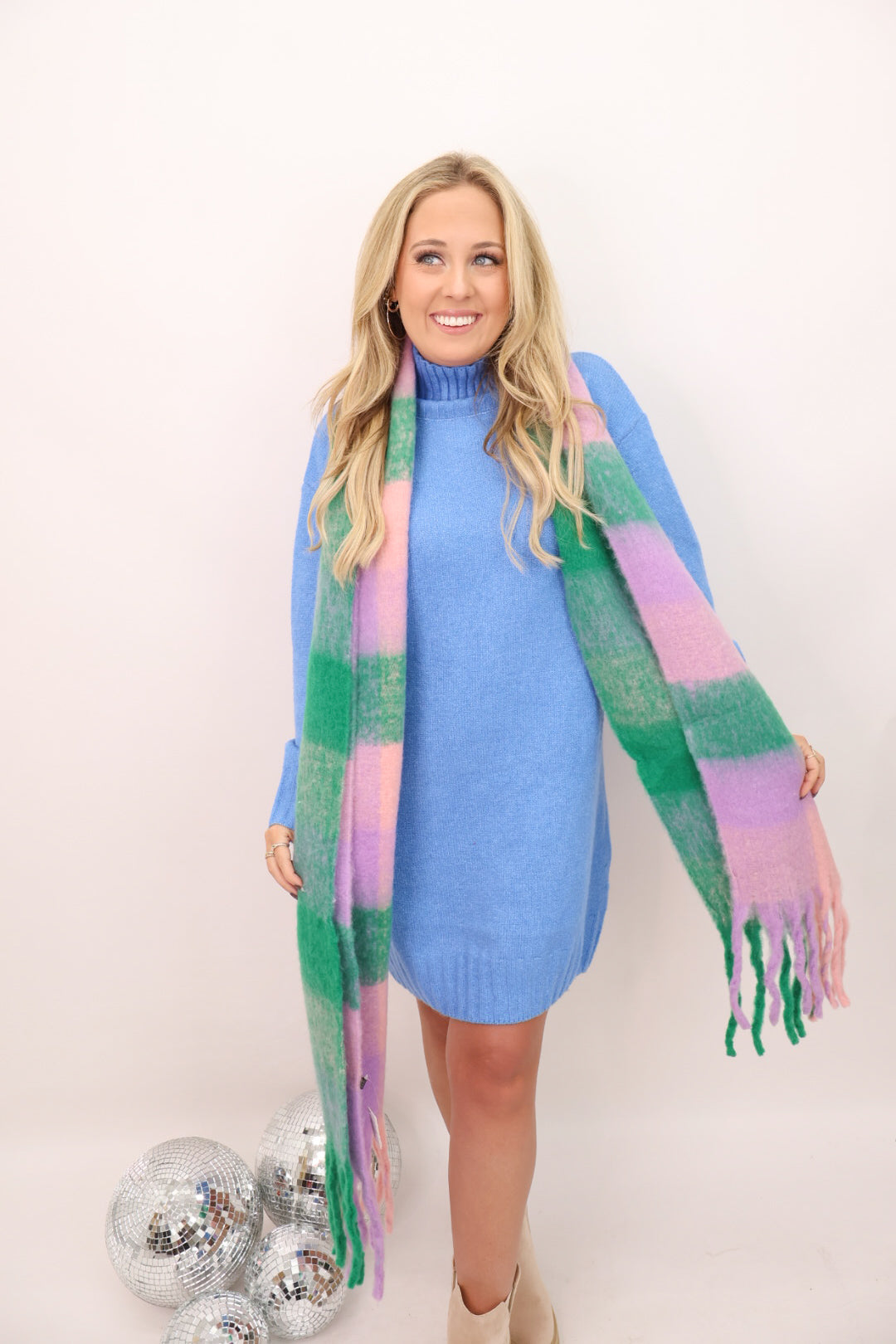 Oversized Plaid Scarf - Green Mix