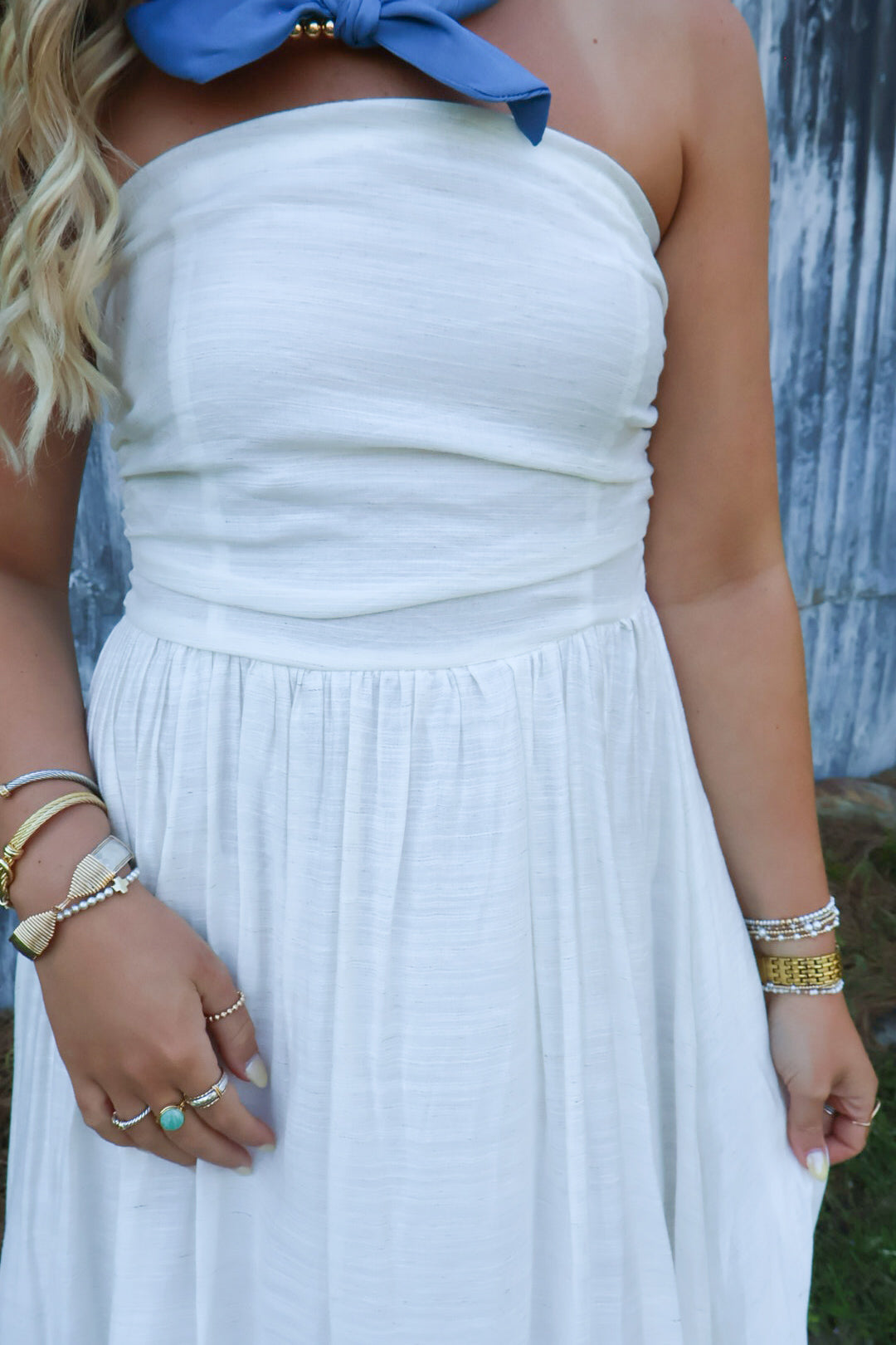 Off White Strapless Maxi Dress