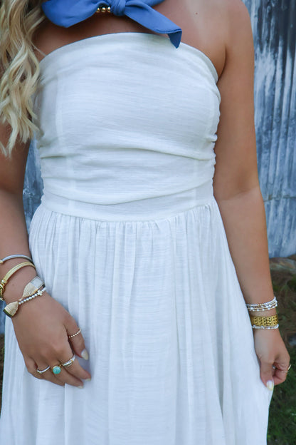 Off White Strapless Maxi Dress