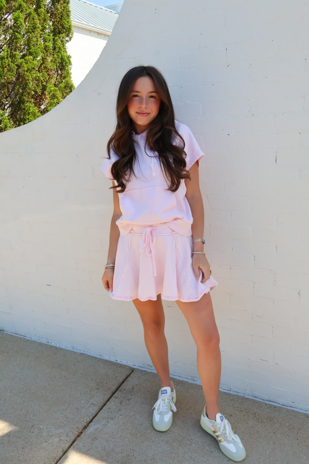 Washed Terry Top and Skort Set - Pink