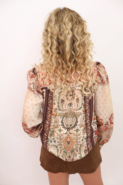 Boho Patchwork Button-Down Top