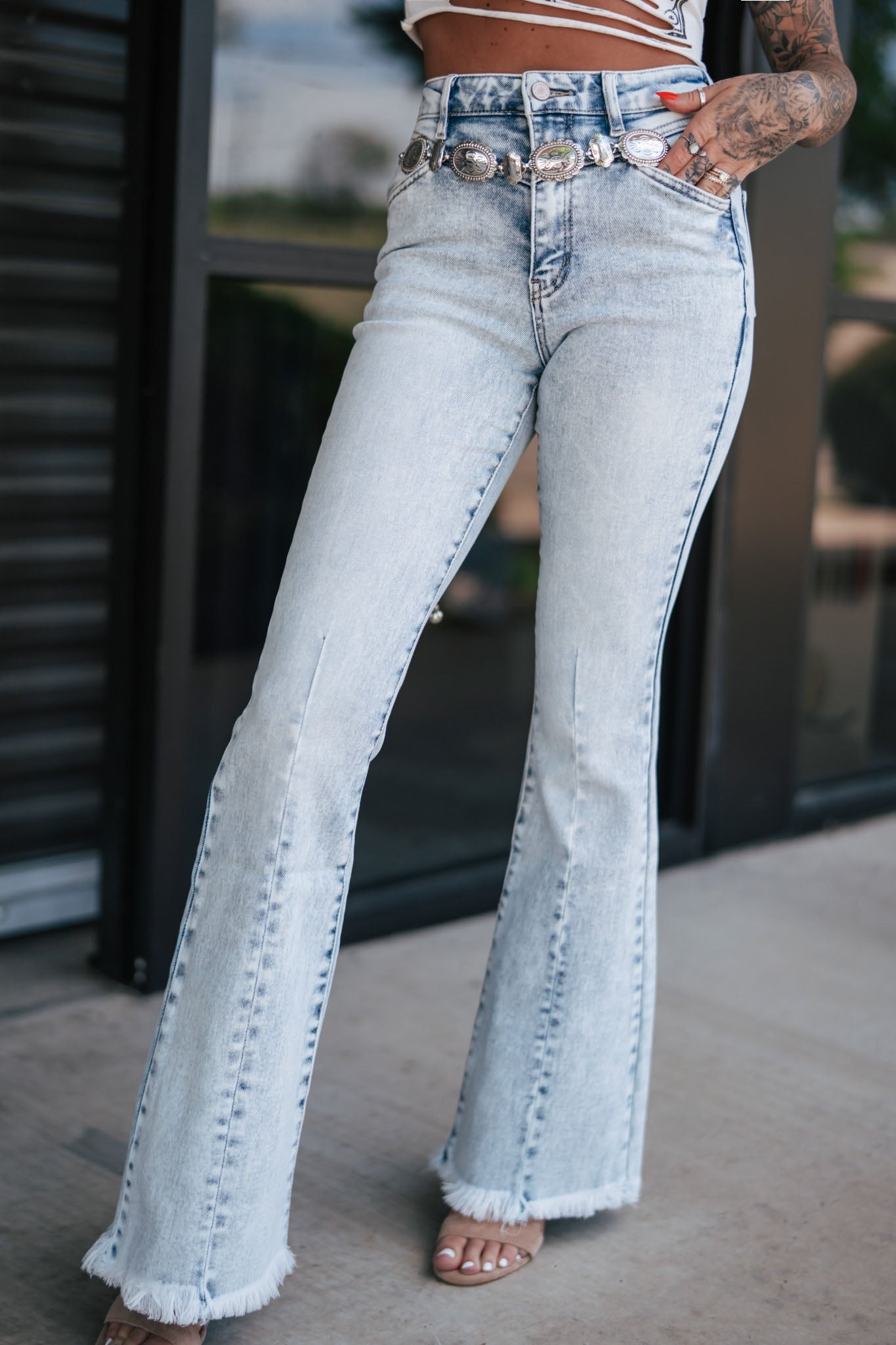 Acid Wash Flare Jeans
