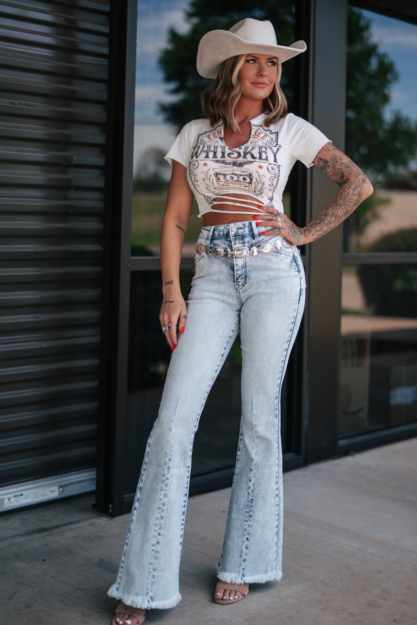 Acid Wash Flare Jeans