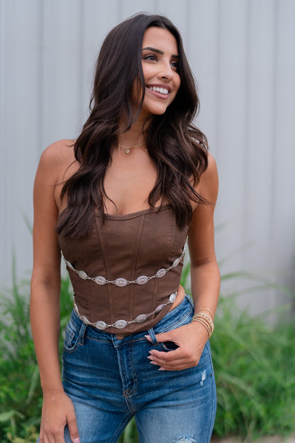 Concho Suede Corset Top (Brown)