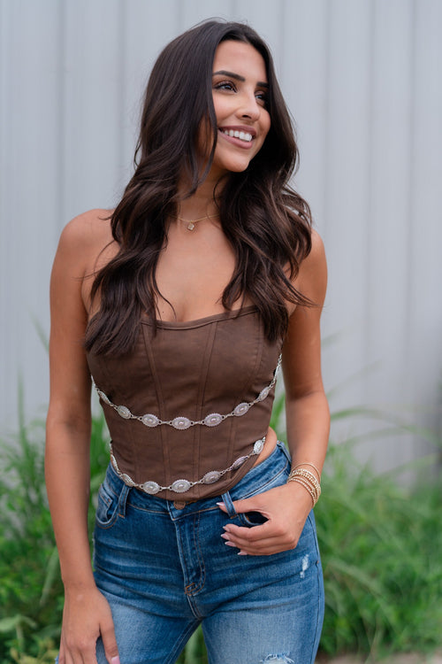 Concho Suede Corset Top (Brown)