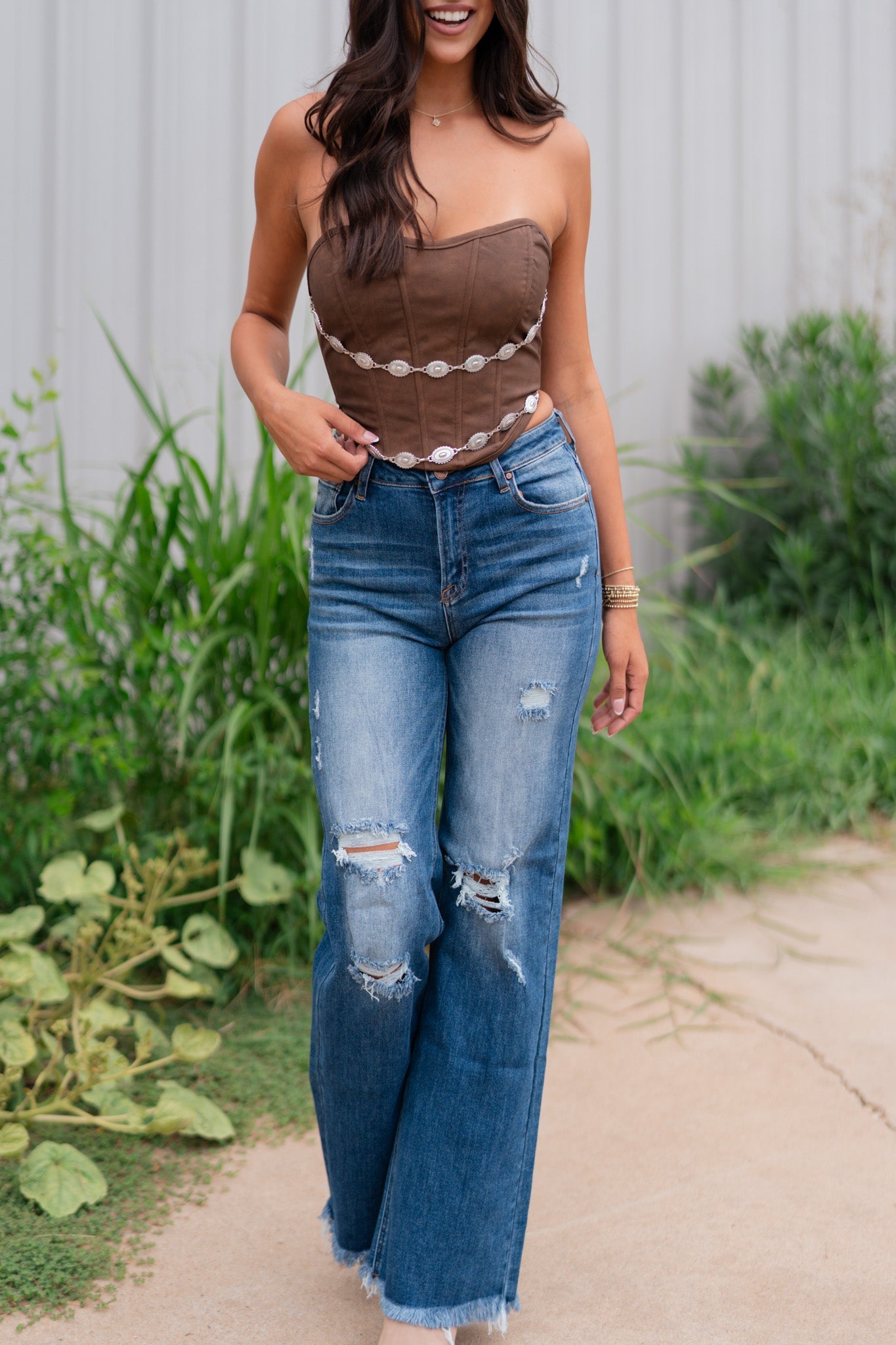 Concho Suede Corset Top (Brown)