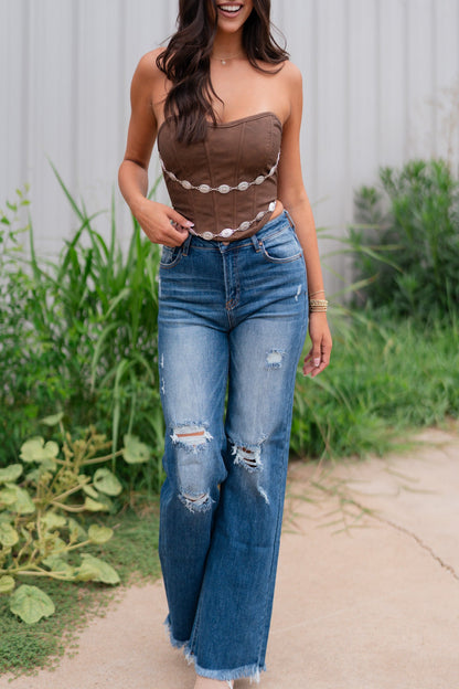 Concho Suede Corset Top (Brown)