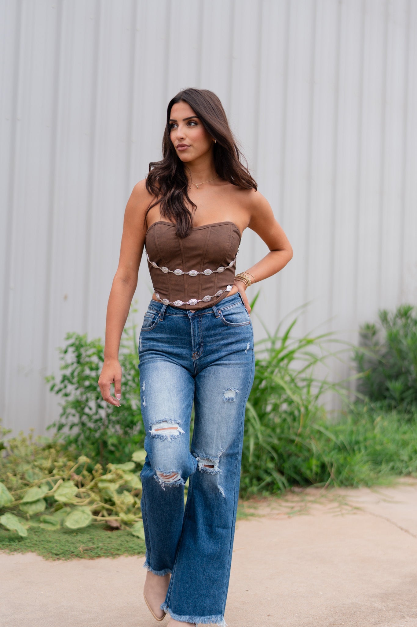 Concho Suede Corset Top (Brown)