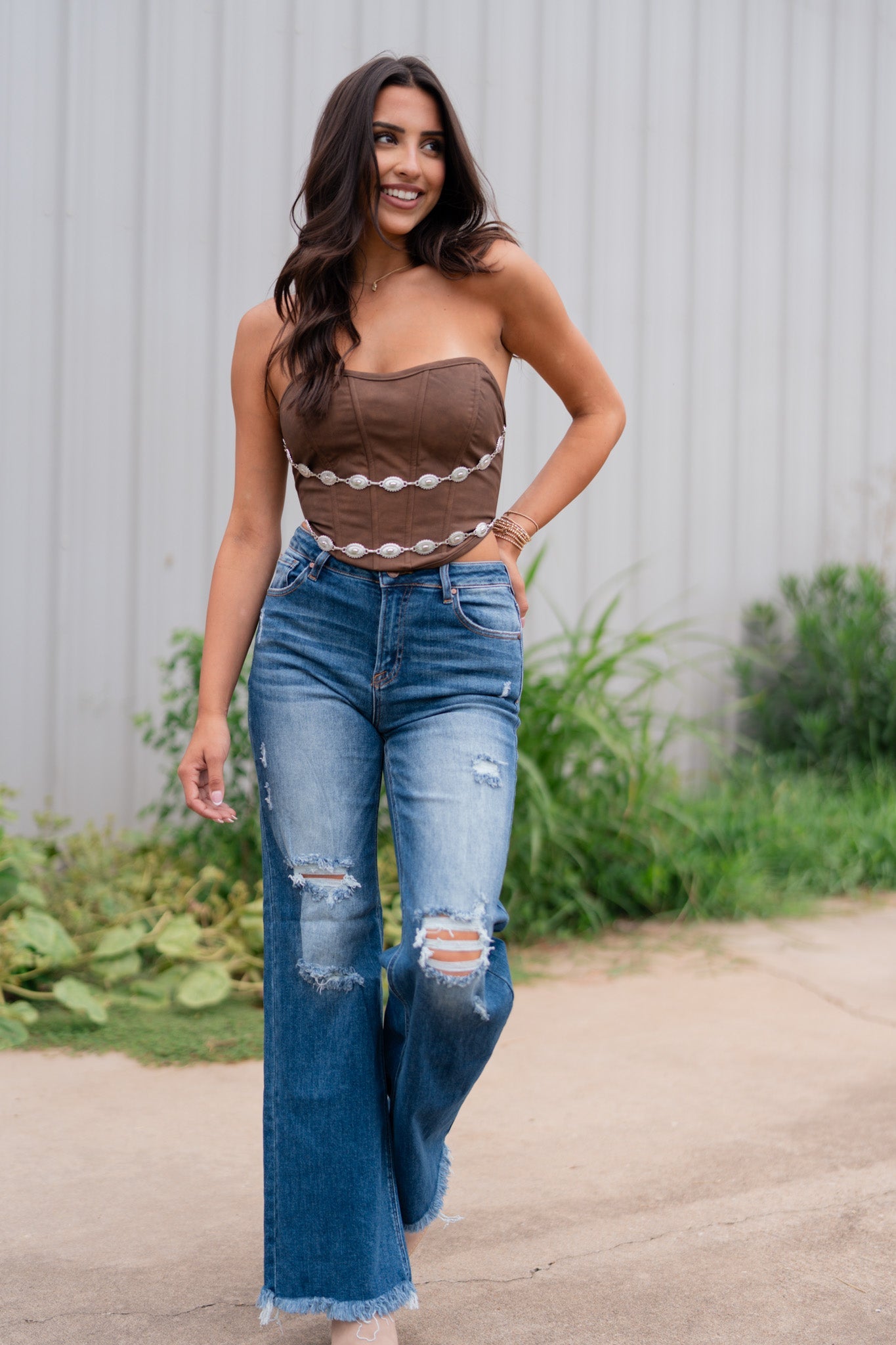 Concho Suede Corset Top (Brown)