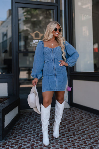 Denim Doll Front Zipper Mini Dress