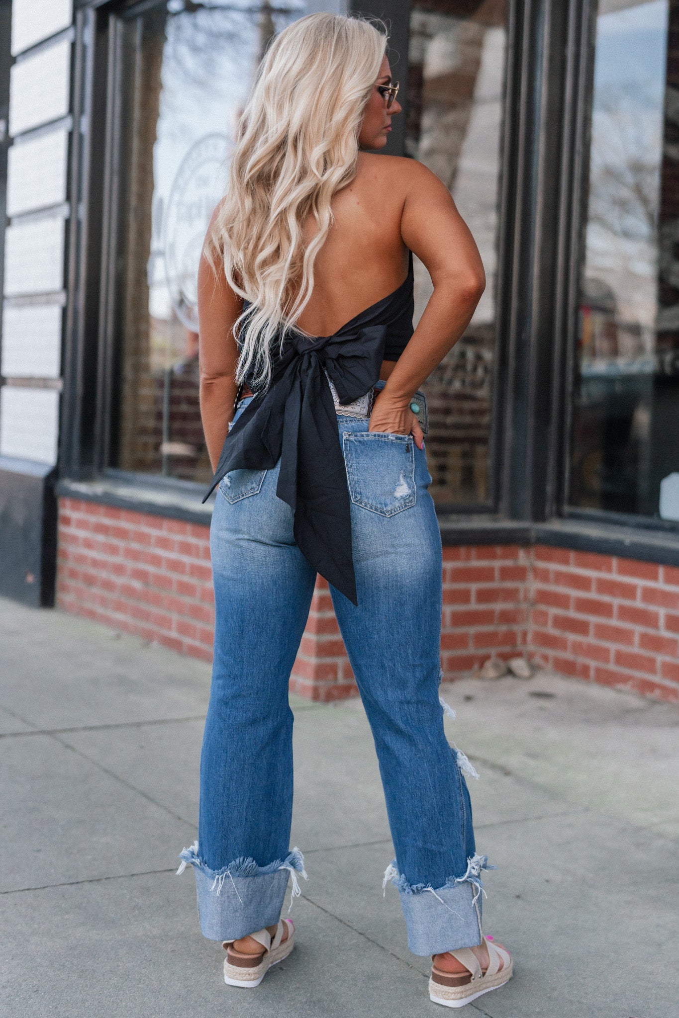Cable Knit Tie Halter Top (Black)