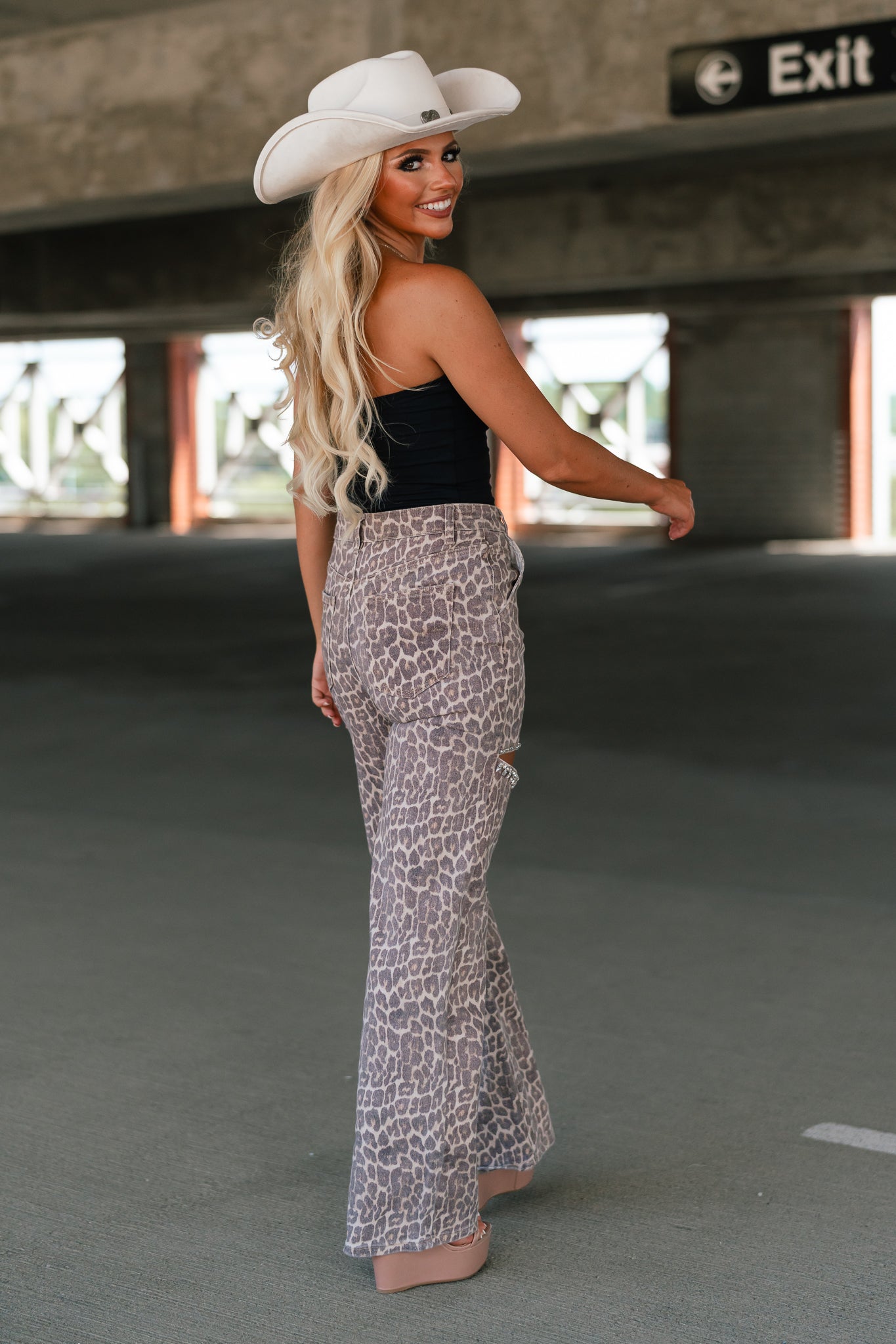 Washed Up Rhinestone Leopard Jeans